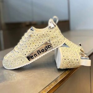 Men's Charm Rhinestone Lace Up Sneakers - Orange