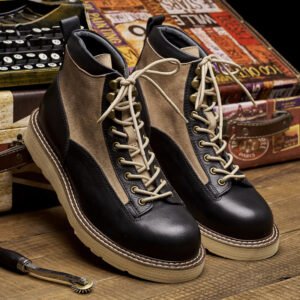 Men's Short-Toe Martin Boots - British Style High-Top Genuine Leather Boots Vintage Amekaji Work Boots Ankle Boots Fashion - 40