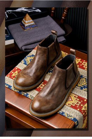 aa0ee463-daa1-4110-acc1-8d6172d5741f Men's Autumn Chelsea Boots - Genuine Leather Slip-On Ankle Boots British Vintage Martin Style Cowhide Boots