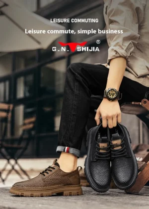 Summer Hollow Breathable High-grade Leather Shoes Platform - 41, Brown